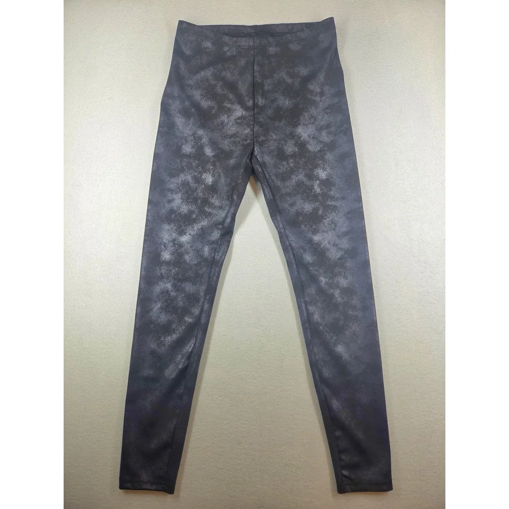 Simply Vera Vera Wang Womens Metallic Foil Crackle Leggings Black Charcoal M